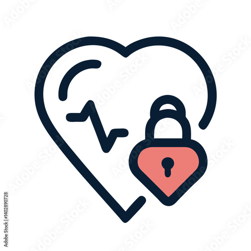 Heart with Lock Symbol Icon Representing Heart Disease and Cardiovascular Protection
