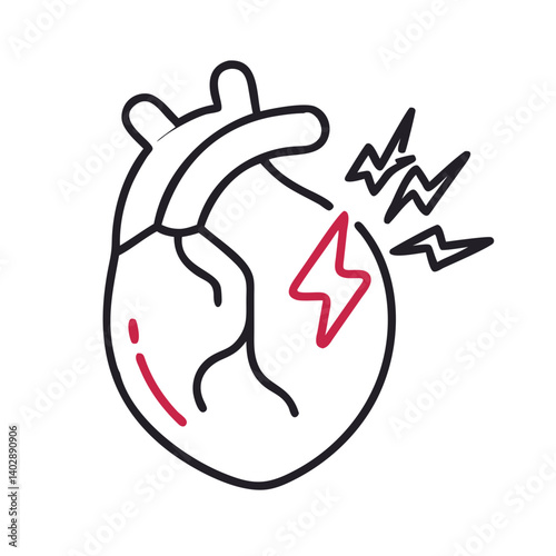 Heart with Pain Lines Icon Representing Cardiac Pain and Heart Conditions