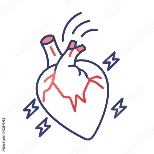 Heart with Pain Lines Icon Representing Cardiac Pain and Heart Conditions