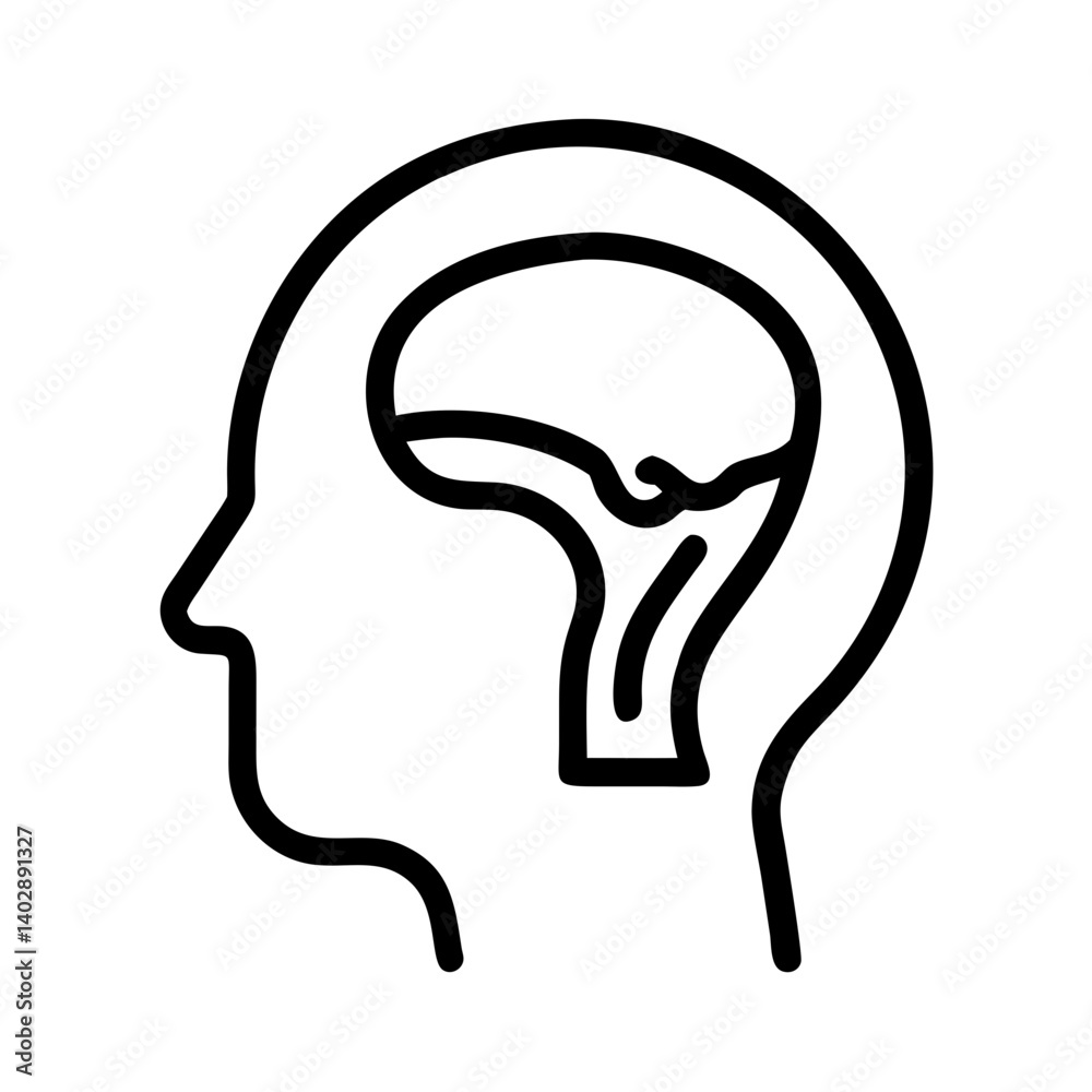 Human Head Outline Icon Representing Neurological Health and Brain Function Human Head Outline Icon Representing Neurological Health and Brain Function