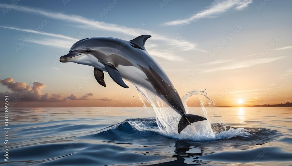 Fototapeta premium Dolphin Leaping at Sunset