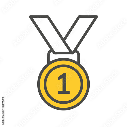 Medal with Number One Icon Representing First Place and Top Achievement