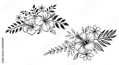Abstract floral decoration flowers vector Design line art illustration silhouettes Floral vintage sketch   