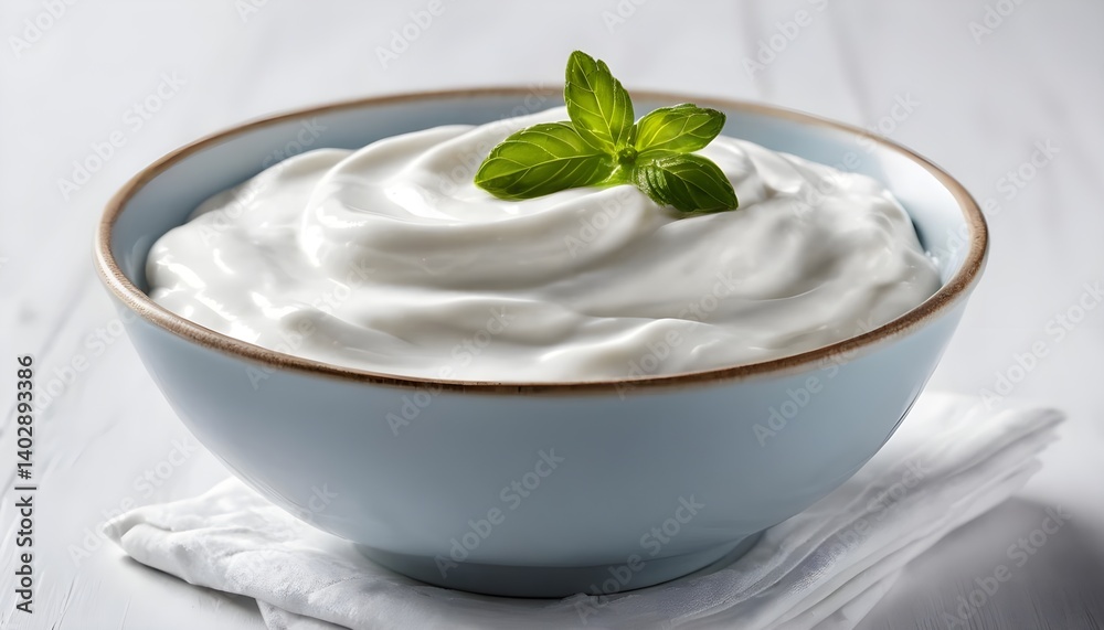 Bowl of Creamy Yogurt with Fresh Mint Bowl of Creamy Yogurt with Fresh Mint
