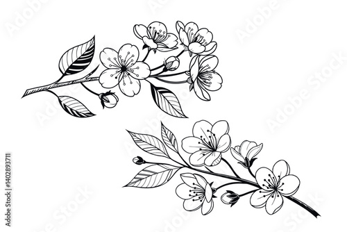 Abstract floral decoration flowers vector Design line art illustration silhouettes Floral vintage sketch   