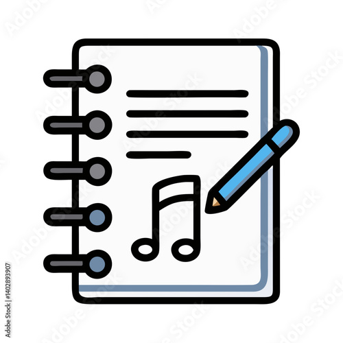 Notebook with Music Notes Icon Representing Songwriting and Musical Composition