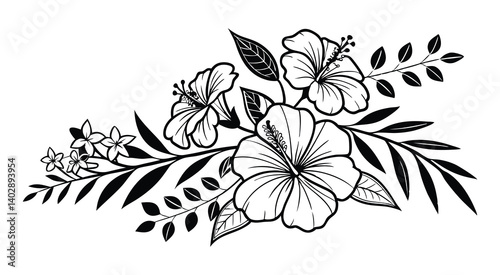 Abstract floral decoration flowers vector Design line art illustration silhouettes Floral vintage sketch   