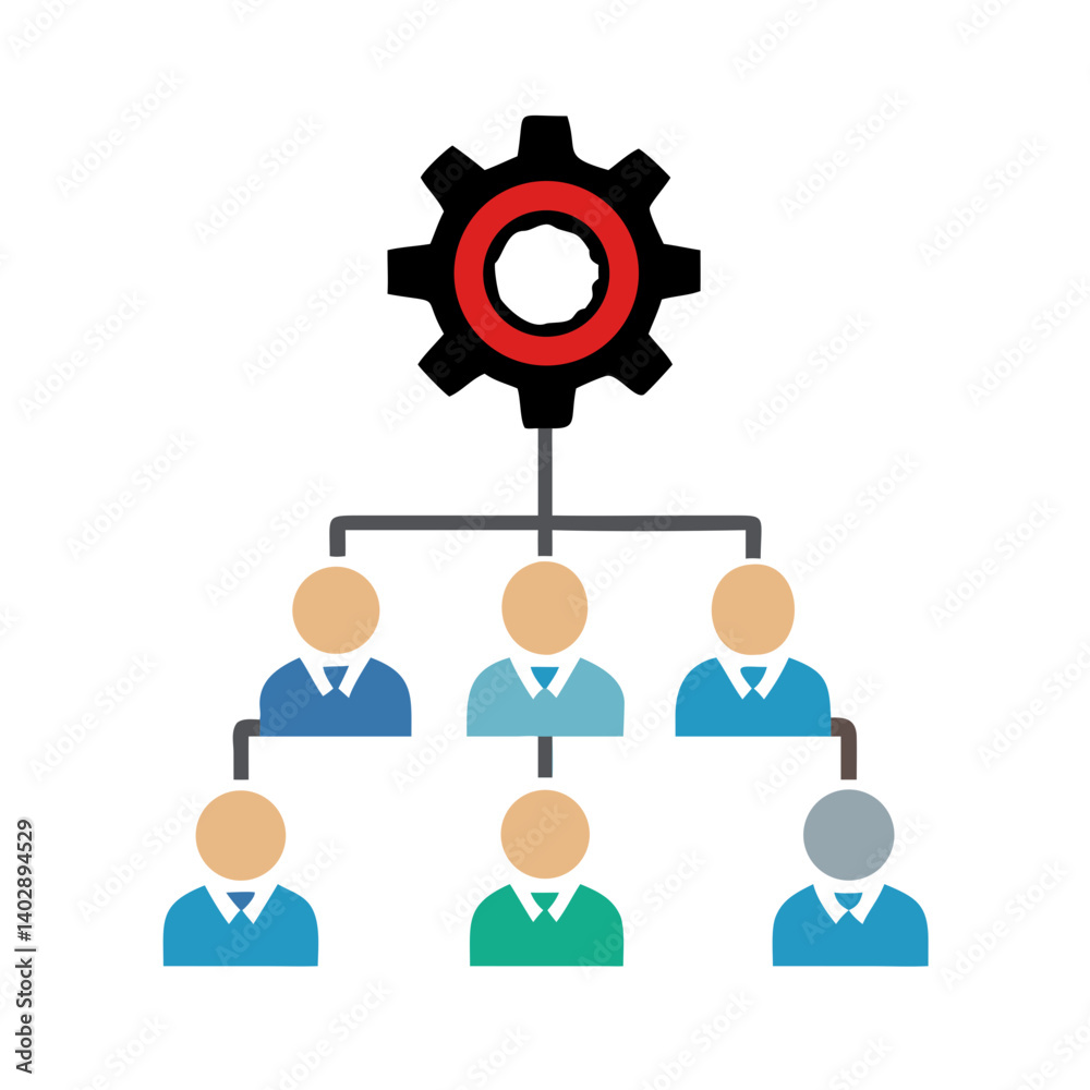 Organizational Chart with Gear Icon Representing Team Structure and Workflow Management Organizational Chart with Gear Icon Representing Team Structure and Workflow Management