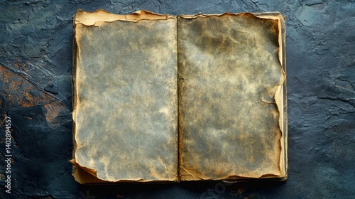 Aged Antique Book Open Pages Grunge Texture Dark Background old worn grey time past worn paper brown