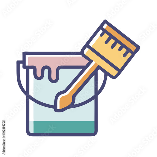 Paint Bucket with Brush Icon Representing Home Painting and DIY Renovation