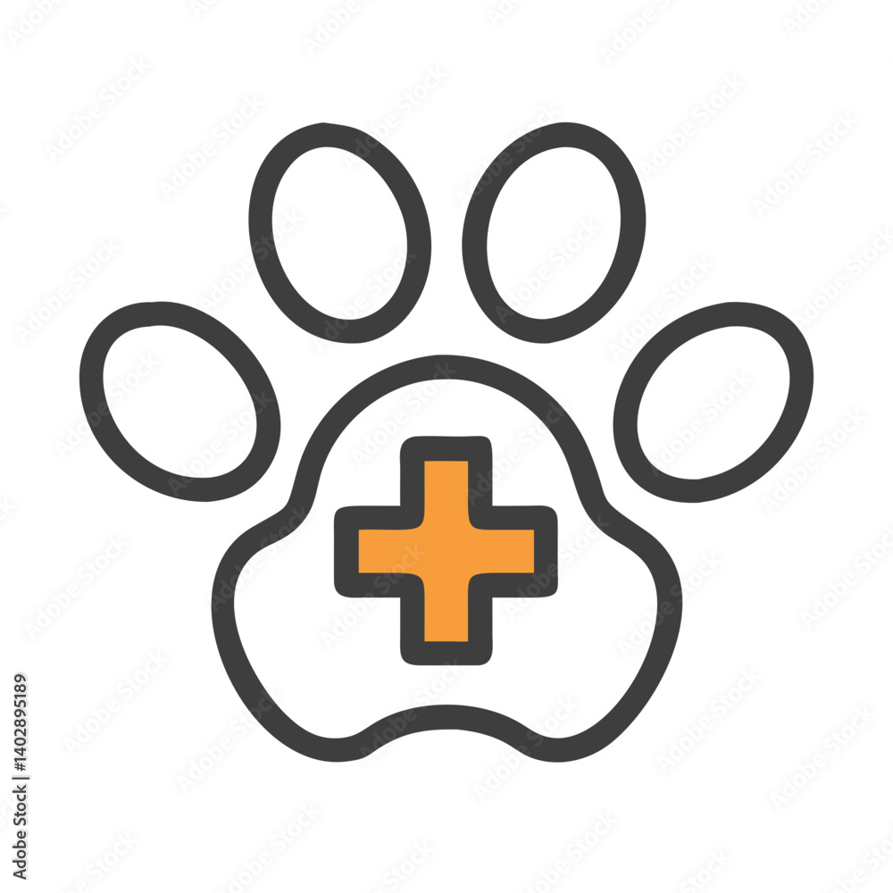 Obraz premium Paw with Cross Icon Representing Veterinary Science and Animal Healthcare