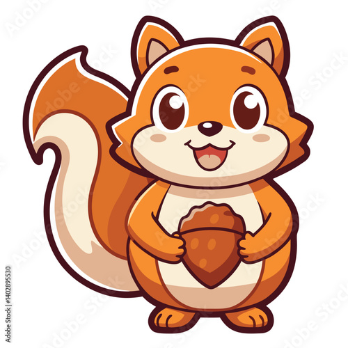 A cute brown bear and happy squirrel, cartoon vector illustration of funny wild baby mammals