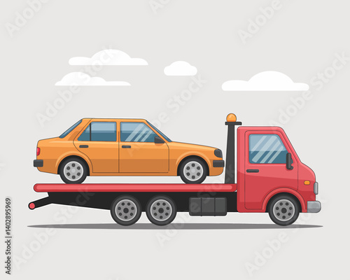 Flatbed Tow Truck with Car - Vehicle Recovery Assistance Illustration