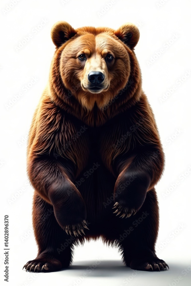 Obraz premium Large brown bear on white background, brown bear, forest