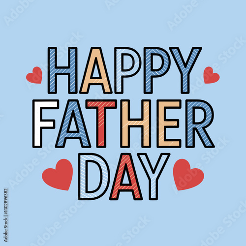 Festive Happy Father's Day Graphic with Hearts on Blue Background