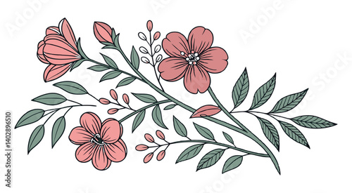 Abstract floral decoration flowers vector Design line art illustration silhouettes Floral vintage sketch   
