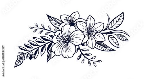 Abstract floral decoration flowers vector Design line art illustration silhouettes Floral vintage sketch   