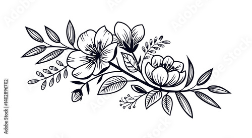 Abstract floral decoration flowers vector Design line art illustration silhouettes Floral vintage sketch   