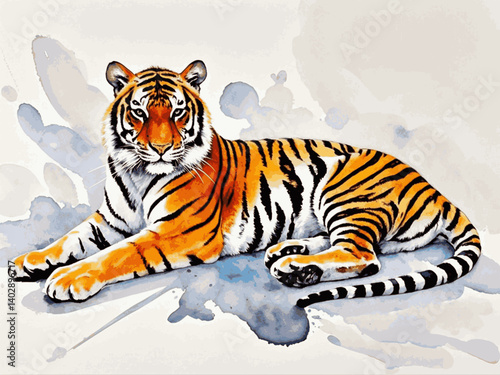 Ember and ink bengal tiger isolated watercolor vector illustration svg 