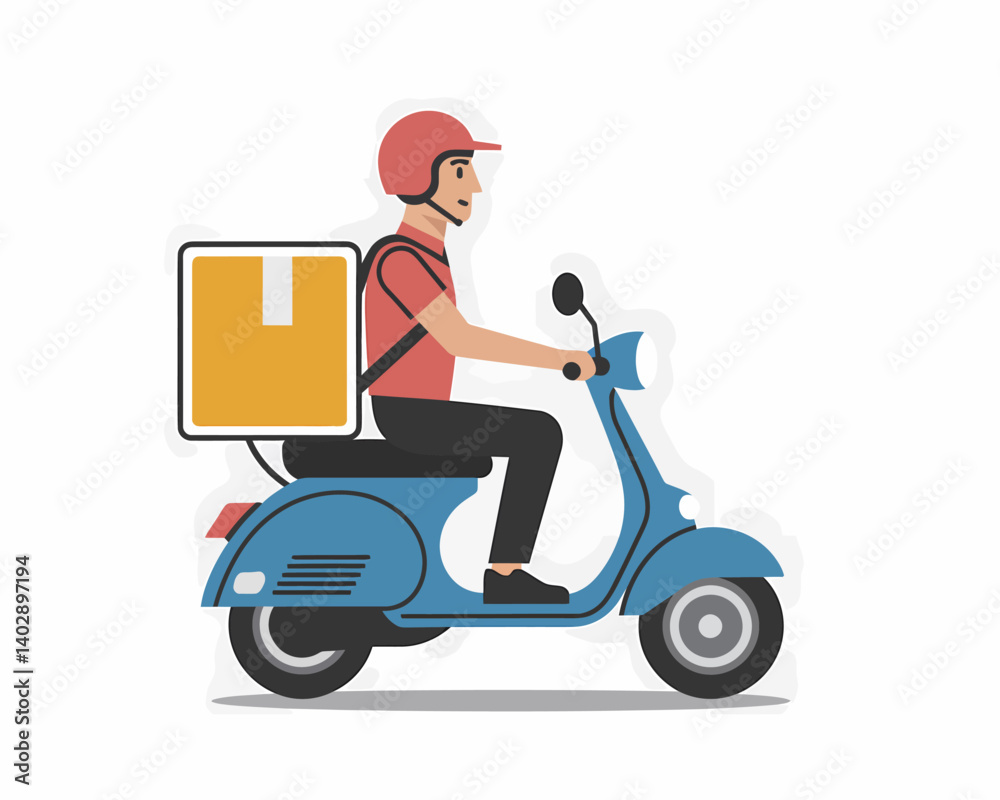 Food Delivery Guy on Scooter with Box. Fast shipping, Illustration Food Delivery Guy on Scooter with Box. Fast shipping, Illustration
