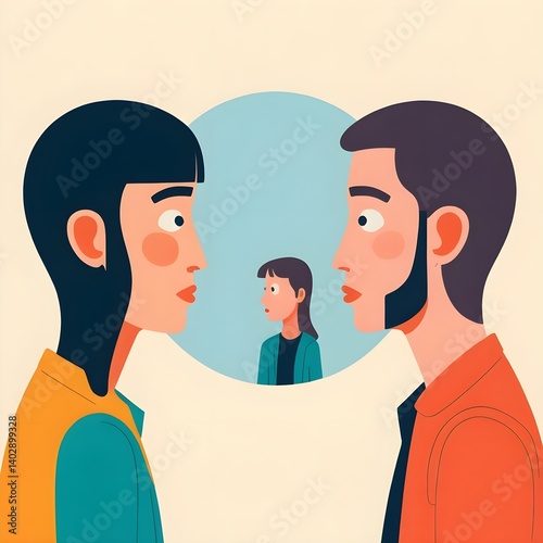 Couple Facing Each Other, Third Person in Background