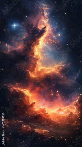 Luminous Cosmic Phone Wallpaper  hOrange & Blue Nebulae Against Starry Sky | Vibrant 4K Mobile Background


