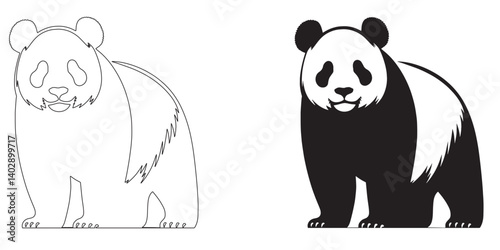 Simple panda silhouette for nature-themed designs – clean vector with subtle lineart – panda icon – panda illustration – panda lineart – panda line art

