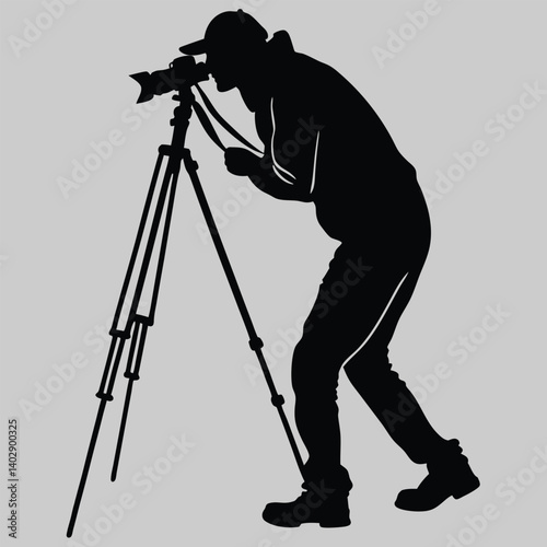 a photographer adjusting camera silhouette vector design art and illustration