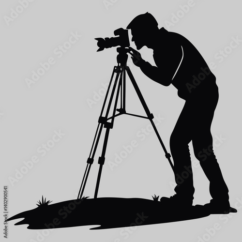 a photographer adjusting camera silhouette vector design art and illustration