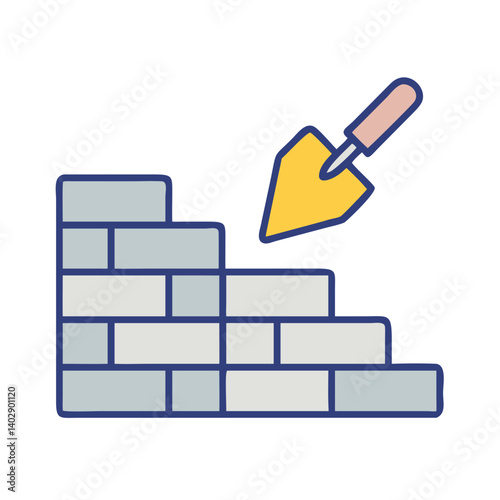 Trowel with Bricks Representing Masonry and Construction Work