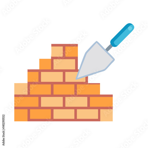 Trowel with Bricks Representing Masonry and Construction Work