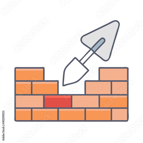 Trowel with Bricks Representing Masonry and Construction Work