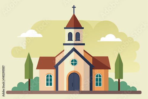 Flat design christian church building Vector illustration