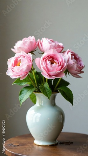 Wallpaper Mural Pastel pink flowers in a vintage-inspired vase, elegant atmosphere, vintage floral arrangement, feminine style Torontodigital.ca