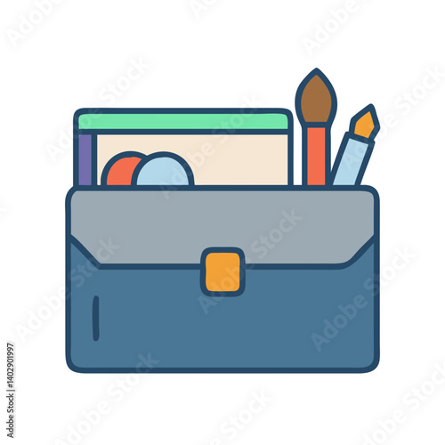 Wallet or Case Icon Representing Artist’s Tool Kit and Portable Creative Supplies