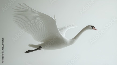 Elegant swan in flight, wings outstretched