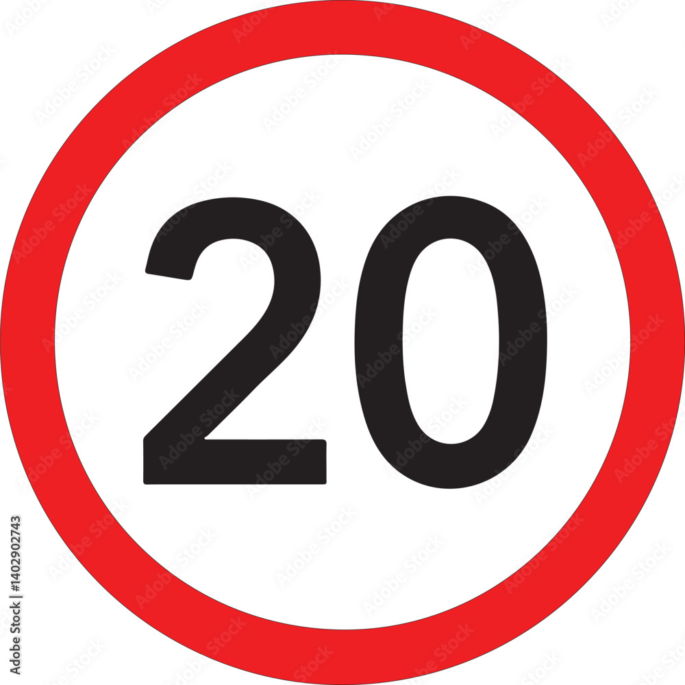 SPEED LIMIT 20 sign in red circle. Vector icon
SPEED LIMIT 20 sign in red circle. Vector icon