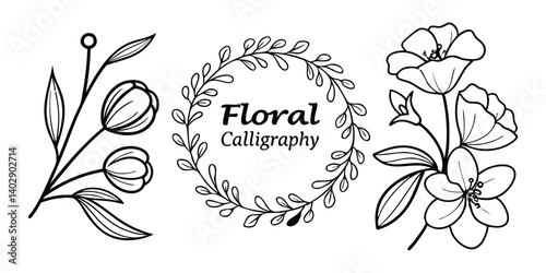 Abstract floral decoration flowers vector Design line art illustration silhouettes Floral vintage sketch   