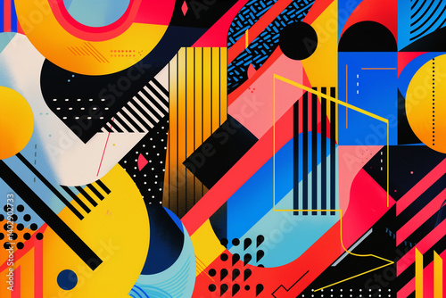 A vibrant and abstract vector art featuring geometric shapes and bold colors.