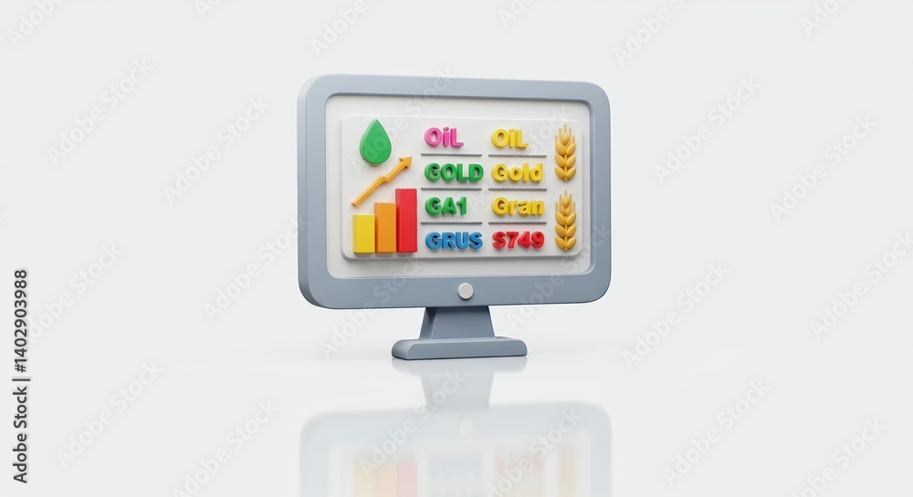 3d Render of Financial Display Commodities Oil Gold and Grain Prices with Rise Chart 3d Render of Financial Display Commodities Oil Gold and Grain Prices with Rise Chart