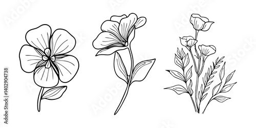 Abstract floral decoration flowers vector Design line art illustration silhouettes Floral vintage sketch   