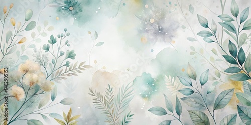 Serene Watercolor Botanical Print Delicate Branches and Leaves in Soft Hues, Creating a Peaceful and Elegant Floral Design for Home Decor
