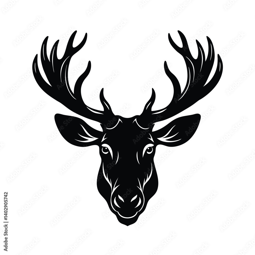 moose head wide antlers vector art silhouette