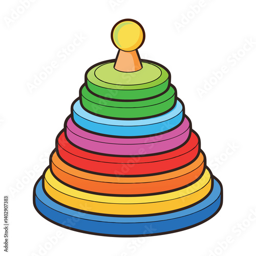 a set of colorful wooden toy stacking rings  on white background 