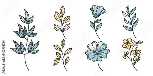 Abstract floral decoration flowers vector Design line art illustration silhouettes Floral vintage sketch   