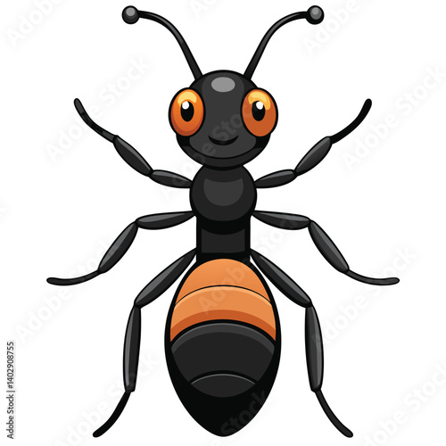 black ant for the tower defend game  top down view on white background 