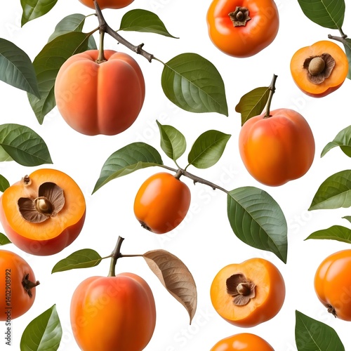 Juicy Apricots and Persimmons Seamless Pattern