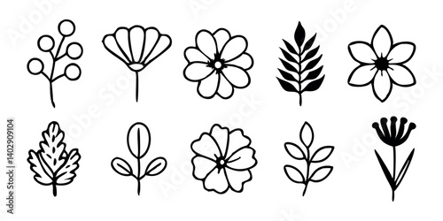 Abstract floral decoration flowers vector Design line art illustration silhouettes Floral vintage sketch   