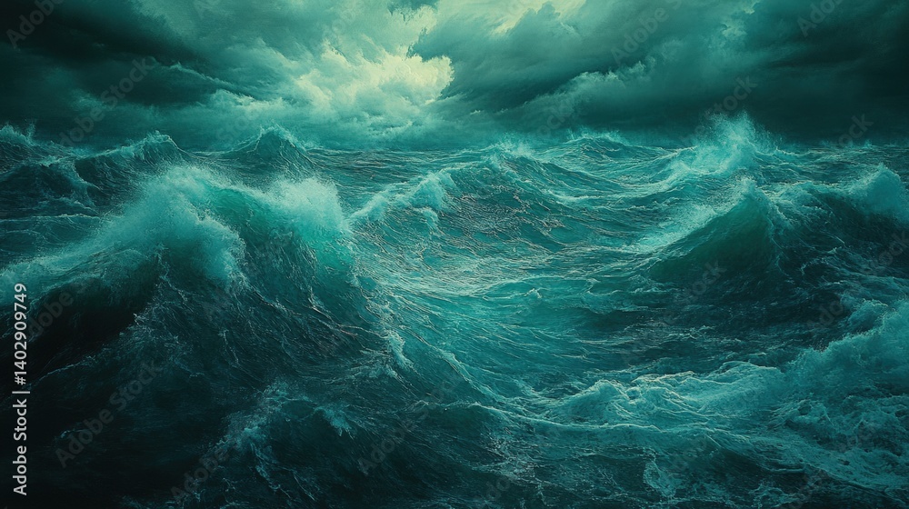Dynamic abstract ocean waves under a moody sky with swirling clouds, creating a captivating and dramatic atmosphere, oceanic art concept Dynamic abstract ocean waves under a moody sky with swirling clouds, creating a captivating and dramatic atmosphere, oceanic art concept