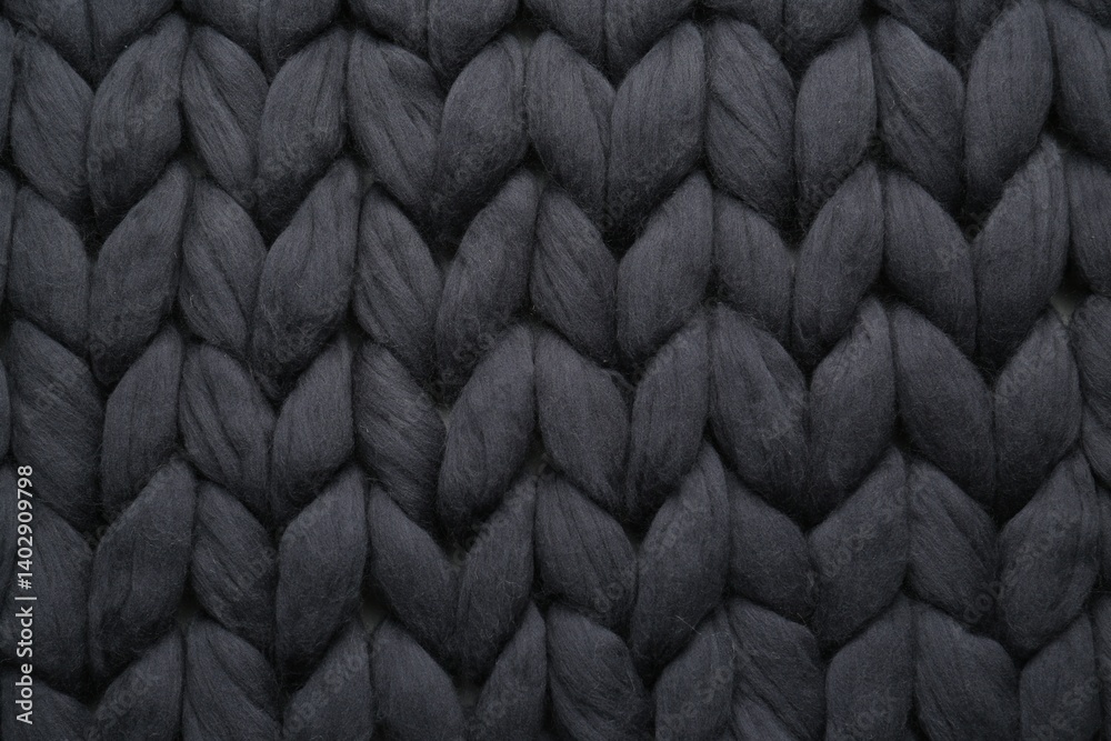 Fototapeta premium Black knitted wool texture as background, top view